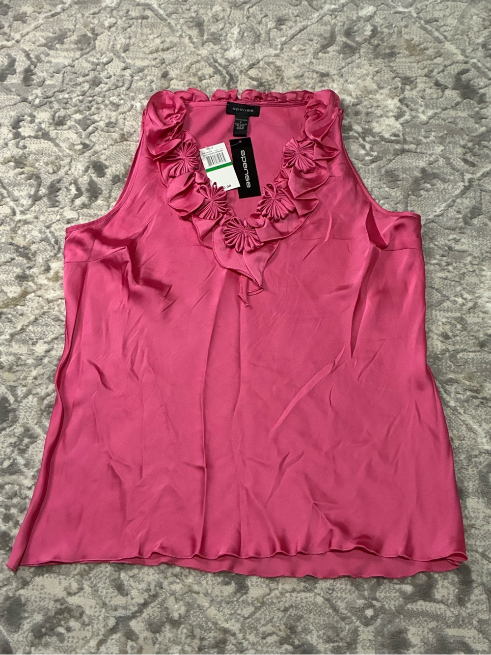 Spense Hot Pink Sleeveless Satin Ruffle-Trim V-Neck Top